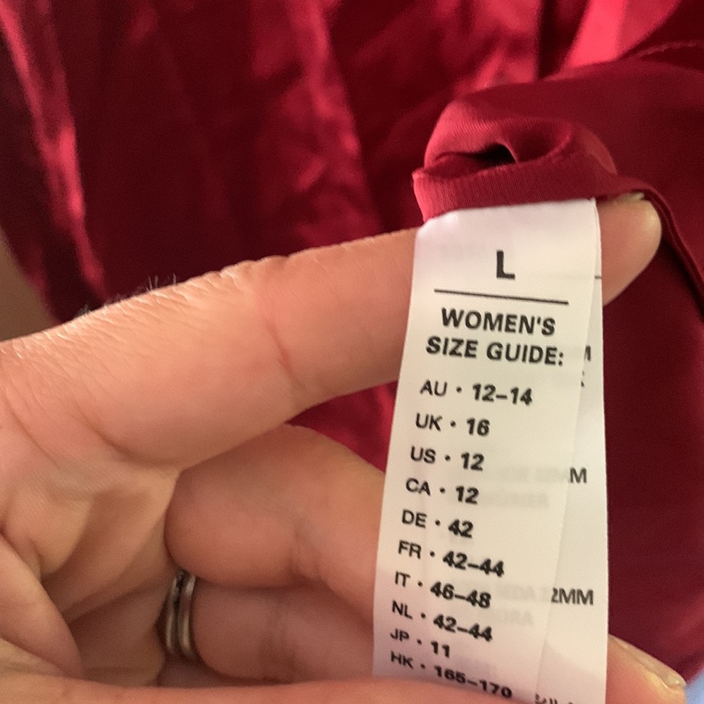 Women's Satin Button-Up Blouse - Red - Picture 5 of 14